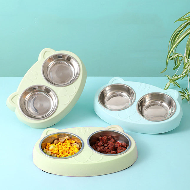 Double Stainless Steel Pet Bowls – Cute Ear Design