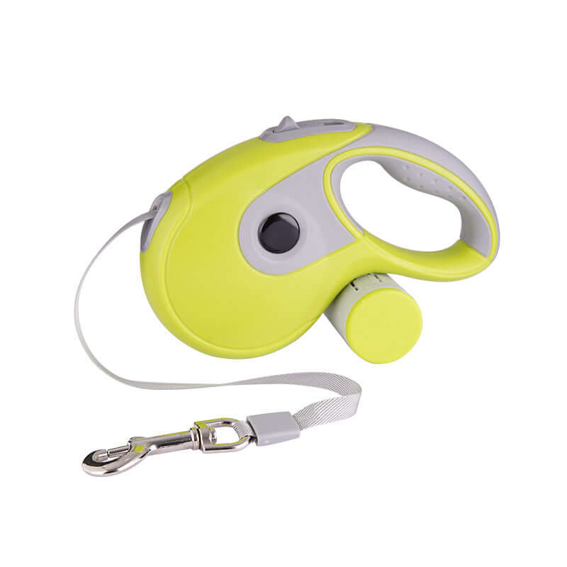 Automatic Retractable Traction Rope for Pets - Bright green and gray retractable leash with storage for easy pet walks.