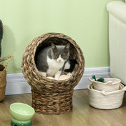 Elevated Rotating Cat Bed – Woven Indoor Cat House with Cushion