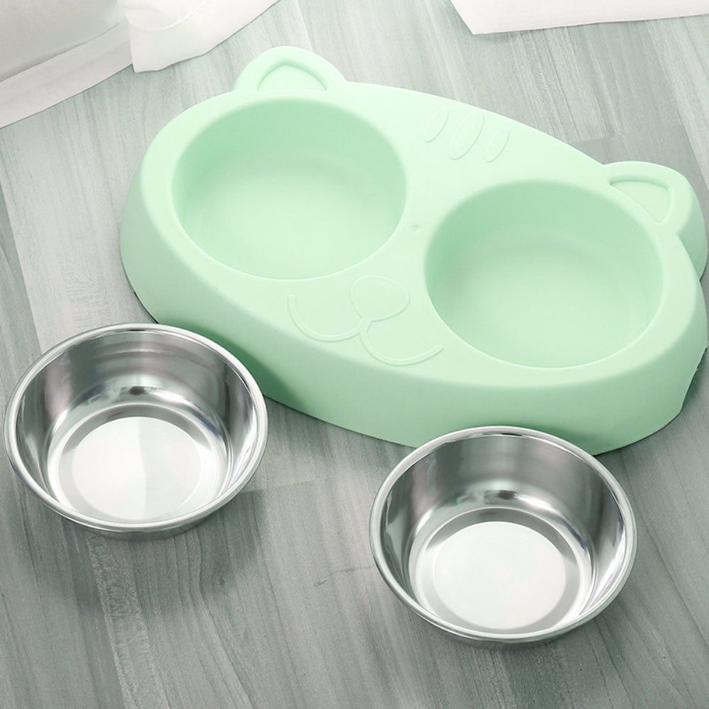 Double Stainless Steel Pet Bowls Cute Ear Design