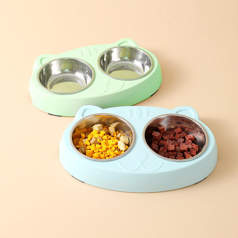 Double Stainless Steel Pet Bowls Cute Ear Design