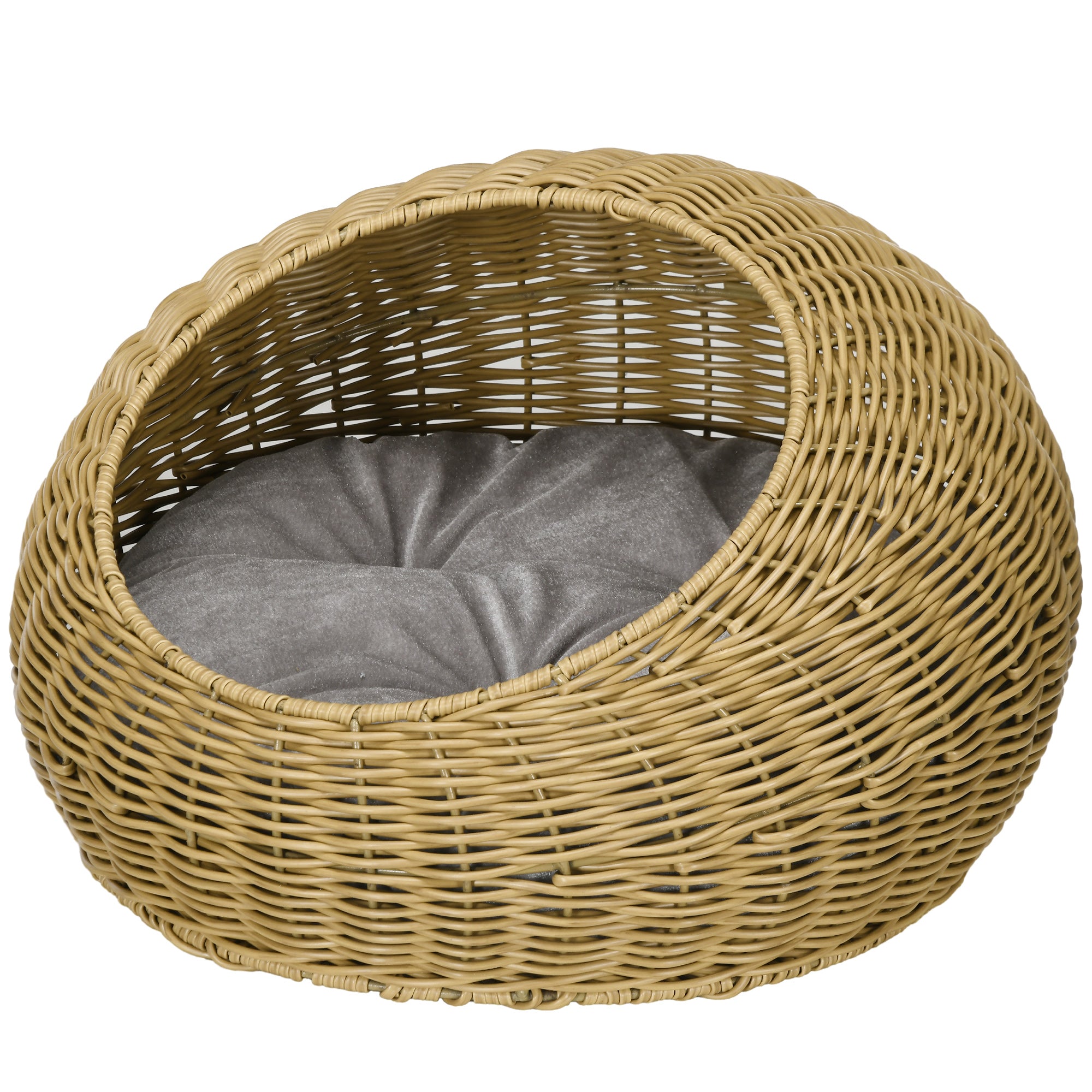 Woven Rattan Cat Bed – Indoor Round Cat Basket with Washable Cushion