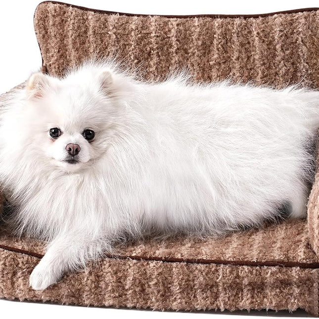 Orthopedic Cat & Small Dog Couch – Washable Bed with Non-Slip Base (Brown, 26″