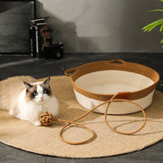 Woven Cotton Cat Bed Basket – Soft Round Indoor Cat Nest with Cushion