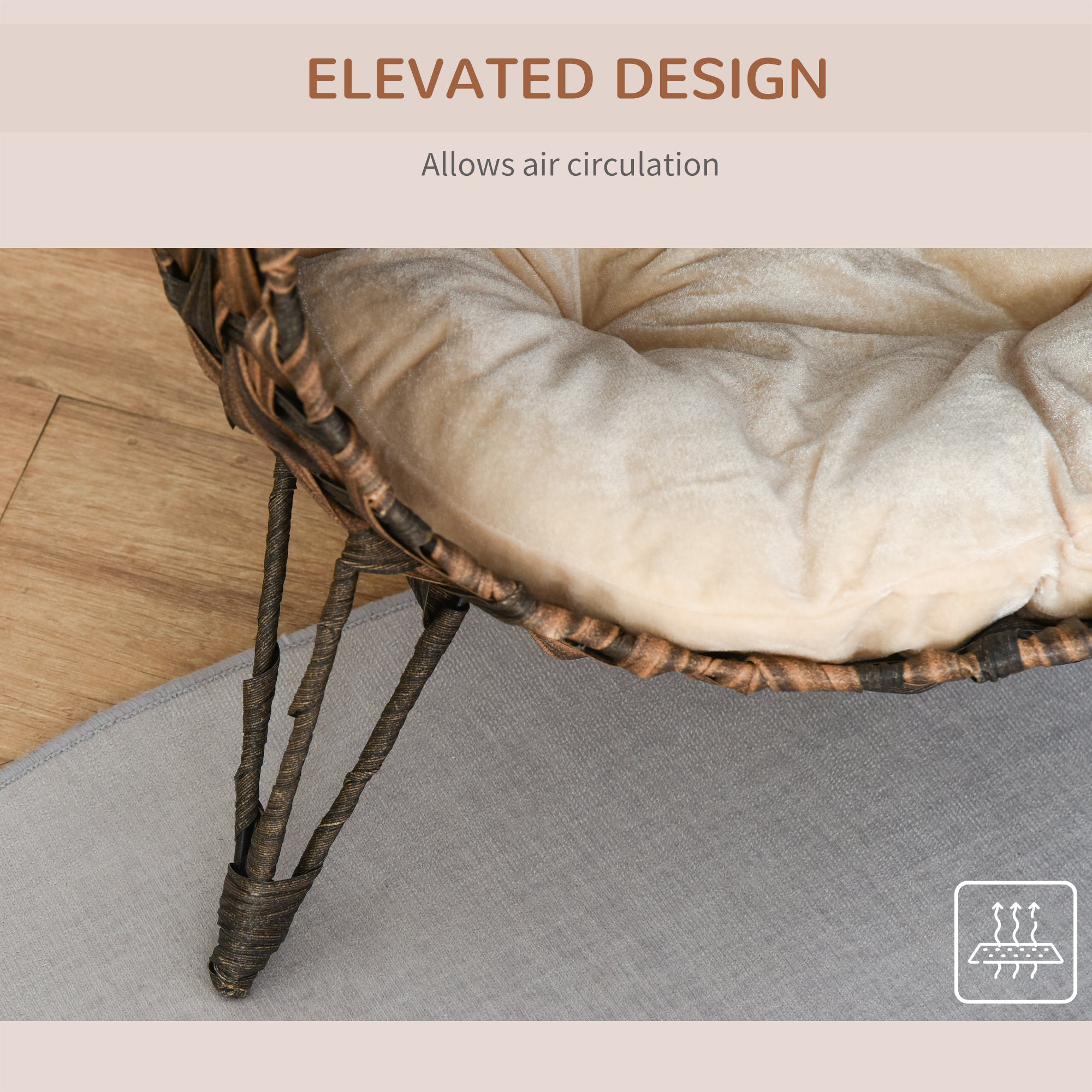 Elevated Wicker Cat Bed with Cushion – Handwoven Rattan Cat House with Stable Tripod Base