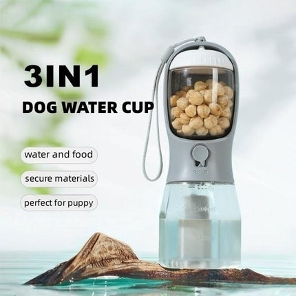3-in-1 portable dog water cup for hydration and food, featuring secure materials and perfect for puppies.
