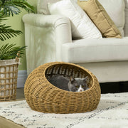Woven Rattan Cat Bed – Indoor Round Cat Basket with Washable Cushion