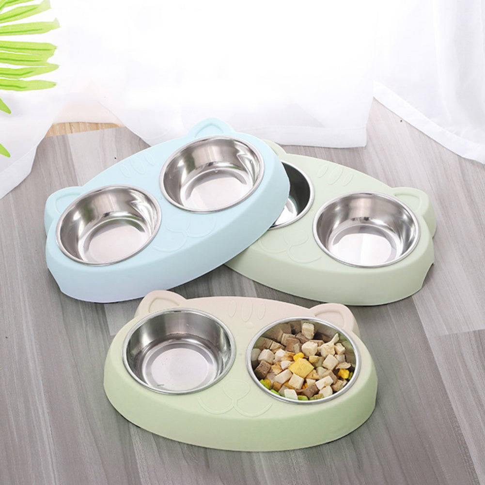 Double Stainless Steel Pet Bowls Cute Ear Design
