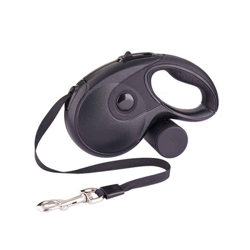 Automatic Retractable Traction Rope for Pets - black leash with storage box and handle.