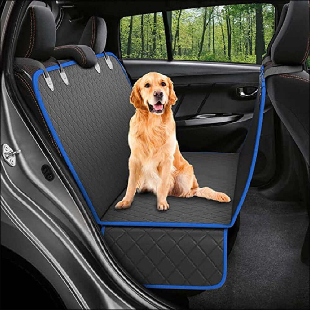 Waterproof dog car hammock with a golden retriever sitting comfortably in a car, created for medium and large dogs.