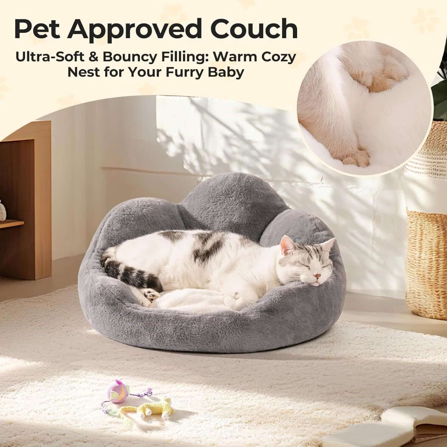 Comfy Flower Pet Bed Plush Washable Sofa for Cats & Small Dogs Gray 23